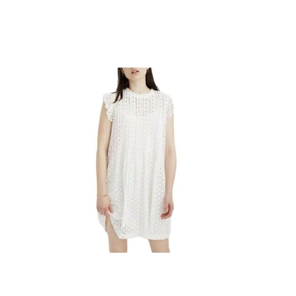 Madewell Women's Eyelet Ruffle-Sleeve Pintuck Mini‎ Dress SZ S - Picture 1 of 9